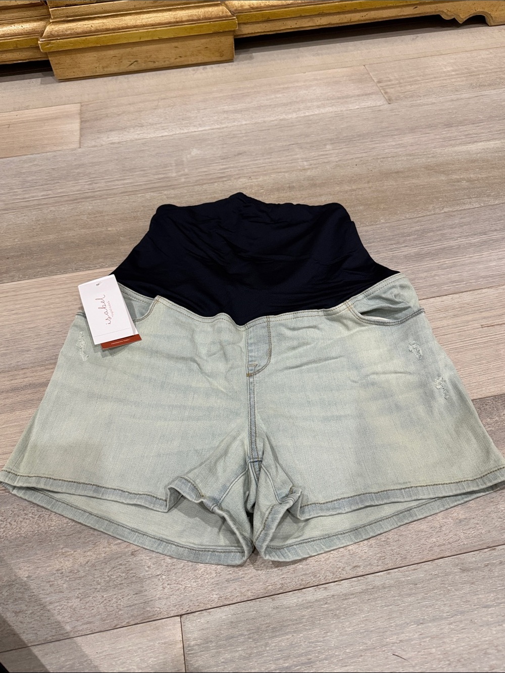 Isabel Maternity by Ingrid & Isabel Light Blue Denim Shorts with Black Panel